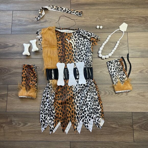 Cave Girl Costume Historical Stone Age Girls M Halloween, Primitive Cosplay NEW - Picture 9 of 9